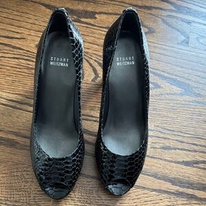 Stuart Weitzman Black Textured Peep Toe Heels size 9M
